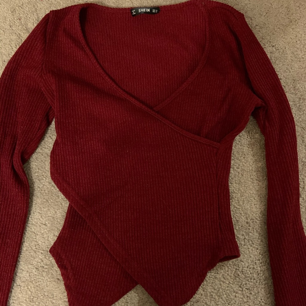 Shein ribbed red shirt with v neck